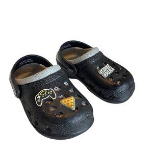 Capelli New York Kids Black Game Over Clogs‎ With Pizza Controller Charms US 7
